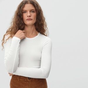 Everlane Pima Micro-Rib Long-Sleeve Crew - White and Grey Bundle